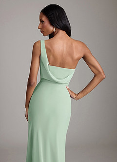 Azazie Madelyn Robes de demoiselle d'honneur Robe Sirène Convertible en Mousseline de soie Une épaule Agave image9
