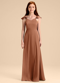 Azazie Everett Junior Vestido de Bronceador de Satén Elástico de Corte en A con Lazo image6