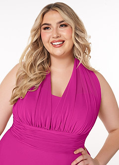 Azazie Fifi Bridesmaid Dresses Fuchsia A-Line Strapless Chiffon Convertible Dress image16