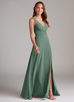 Azazie Nelly Bridesmaid Dresses Eucalyptus A-Line Pleated Chiffon Dress image3