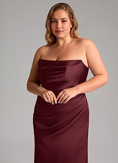 Azazie Leonis Vestidos de damas de honor Vestido de Cabernet de Satén Elástico de Corte Sirena Convertible con Plisado image11
