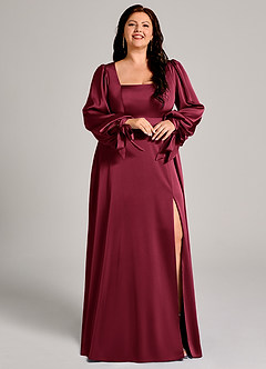 Azazie Leonia Brautjungfernkleider A-Linie Langarm Stretch-Satin Kleid Burgunderrot image5