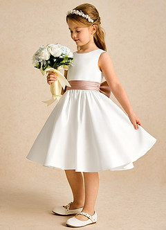 Azazie Sosie Flower Girl Dresses Ivory Champagne Rose A-Line Pleated Matte Satin Dress image3