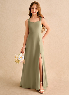 Azazie Makani Girls Formal Blumenmädchenkleider A-Linie Herzausschnitt Chiffon Kleid Moosgrün image5