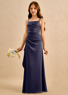 Azazie Cannoli Girls Formal Abiti da Ragazza di Fiori Abito A-Line in Raso Elasticizzato Plissettato Stormy image4