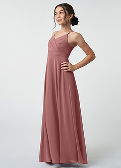 Azazie Avelina Junior Desert Rose A-Line Pleated Chiffon Dress image4