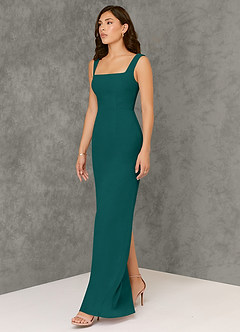 Azazie Flori Bridesmaid Dresses Peacock Sheath Square Neckline Chiffon Dress image4