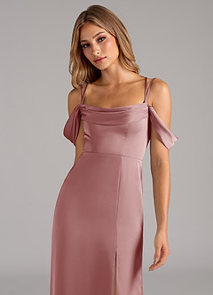 Azazie Callan Bridesmaid Dresses Dusty Rose A-Line Pleated Stretch Satin Convertible Dress image6