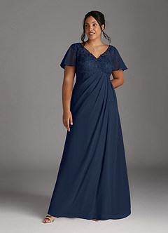 Azazie Holga Abiti per la Madre della Sposa Abito A-Line in Chiffon con Scollo a V in Pizzo Marino Scuro image9