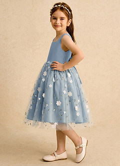 Azazie Bean Blumenmädchenkleider Ballkleid Schleifen Tüll Kleid Staubblau image5