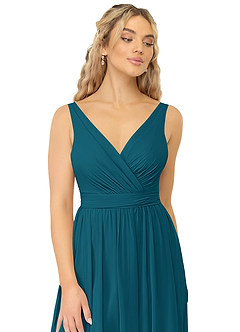 Azazie Kora Jurken voor bruidsmeisjes Jurk van Chiffon met A-Lijn Geplooid Inkt Blauw image6