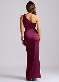 Azazie Akilah Bridesmaid Dresses Red Plum Mermaid One Shoulder Stretch Satin Dress image2