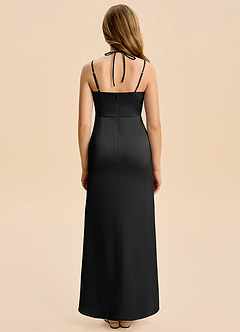 Azazie Nova Junior Black A-Line Pleated Stretch Satin Dress image2