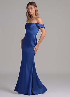 Azazie Miley 신부 들러리 드레스 인어 오프 더 숄더 스트레치 새틴 바닥 길이 드레스 image4