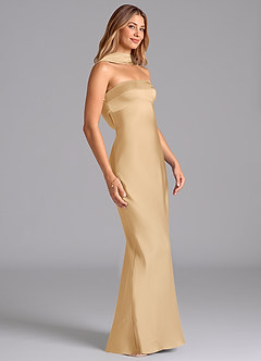 Azazie Lusinda Brudtärnklänningar Klä av Sjöjungfru i Stretch Satin Axelbandslös Guld image6