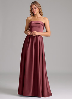 Azazie Lucienne Bridesmaid Dresses Merlot A-Line Strapless Stretch Satin Convertible Dress image4