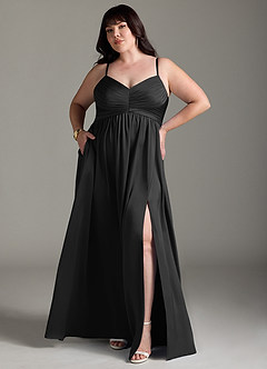 Azazie Alia Vestidos de damas de honor Vestido de Negro de Satén Elástico de Corte en A con Plisado image8