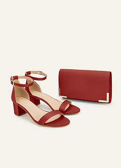 front Matching Color Matte Satin Block Heel Sandals & Envelope Clutch Set