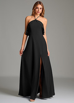 Azazie Cara Jurken voor thuis passen Jurk van Chiffon met A-Lijn Ruches Zwart image1