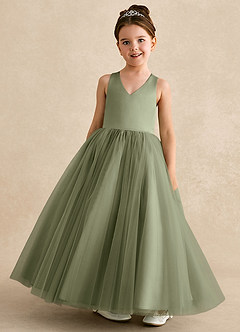Azazie Peanut Flower Girl Dresses Pistachio A-Line Strap Tulle Dress image4