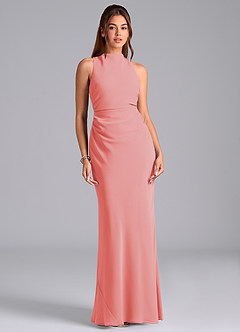 Azazie Evadne Bridesmaid Dresses Coral A-Line Pleated Chiffon Dress image3