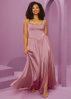 Barbie ♥ Azazie Bridesmaid Dresses Vintage Mauve A-Line with Pockets Stretch Satin Dress image9