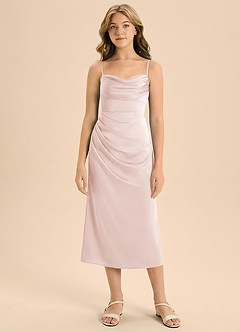 Azazie Mai Junior Blushing Pink Sheath Pleated Stretch Satin Dress image3