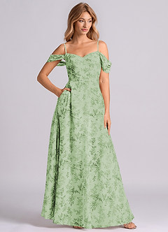 Azazie Marley Bridesmaid Dresses Green Fern Floral A-Line Off the Shoulder Chiffon Convertible Dress image1