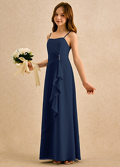 Azazie lolly Girls Formal Robe Demoiselle D'honneur Fillette Robe Trapèze en Mousseline de soie Plissée Bleu Marine Foncé image1