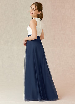 Azazie Albertine Junior Dark Navy A-Line Lace Chiffon Dress image2
