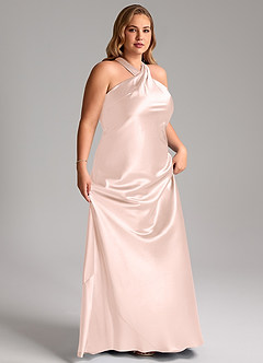 Azazie Doretta Bridesmaid Dresses Rose Gold Mermaid Bow Metallic Satin Dress image11