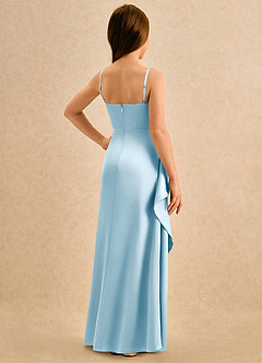 Azazie Cannoli Girls Formal Flower Girl Dresses Sky Blue A-Line Pleated Matte Satin Dress image2