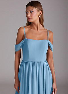 Azazie Calianna Jurken voor bruidsmeisjes Converteerbaar Jurk van Chiffon met A-Lijn Off the Shoulder Staal Blauw image2