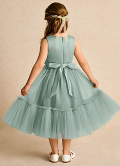 Azazie Miracle Flower Girl Dresses Silver Sage A-Line Bow Matte Satin Dress image2