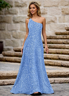 Opulent Jasny Niebieski Aksamitna sukienka na studniówkę z cekinami image4