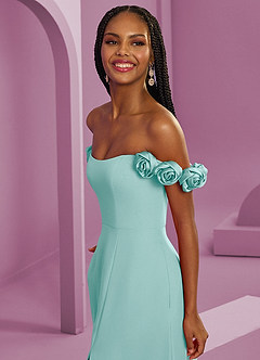 Barbie ♥ Azazie Brautjungfernkleider Wandelbar A-Linie Schulterfrei Chiffon Kleid Aqua image5