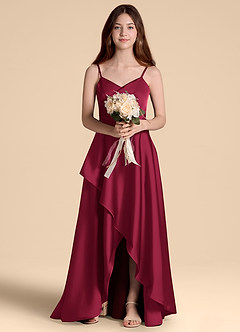 Azazie Prisha Junior A-Linie Plissee Stretch-Satin Kleid Burgunderrot image6