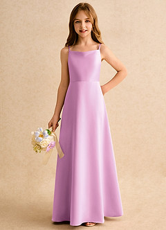 Azazie Joella Girls Formal Flower Girl Dresses Candy Pink A-Line Pleated Matte Satin Dress image6