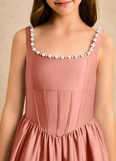 Azazie Enid Girls Formal Flower Girl Dresses Salmon Pink A-Line Beaded Stretch Satin Dress image6