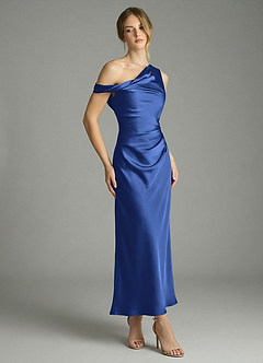 Azazie Emerson Vestidos de damas de honor Vestido de Azul Real de Satén Elástico de Corte Sirena con Vestidos sin tirantes image3