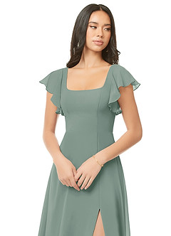 Azazie Bondi Bridesmaid Dresses Silver Sage A-Line Ruched Chiffon Dress image6