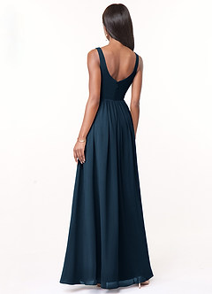 Azazie Keyla Bridesmaid Dresses Dark Navy A-Line V-Neck Pleated Chiffon Dress image2