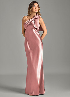 Azazie Yuanna Brudtärnklänningar Klä av Sjöjungfru i Metallisk satin Ena axeln Dammig Ros image1