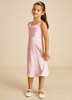 Azazie Zuzu Flower Girl Dresses Blushing Pink A-Line Spaghetti Strap Stretch Satin Dress image4