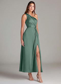 Azazie Brooke Suknie dla druhen Linia A Jedno ramię Satyna elastyczna Długość kostki Sukienka image4