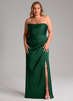 Azazie Leonis Bridesmaid Dresses Dark Green Mermaid Pleated Stretch Satin Convertible Dress image9