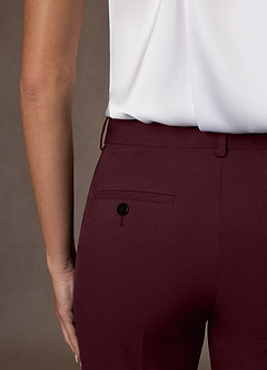 front Whitney Cabernet Structured Stretch Full Length Dress Pants