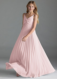 Azazie Raychelle Junior Blushing Pink A-Line Pleated Chiffon Dress image2