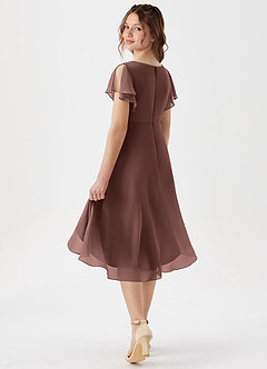 Azazie Graciela Junior Espresso A-Line Pleated Chiffon Dress image5