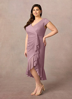 Azazie Renetta Mother of the Bride Dresses Dusty Rose Sheath V-Neck Pleated Mesh Dress image9